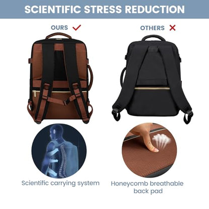 LOVEVOOK Travel Backpack For Women,40L Carry On TSA Personal Item Bag - color: Black and White and Brown, size: 17.3 Inch-40L-4Pcs