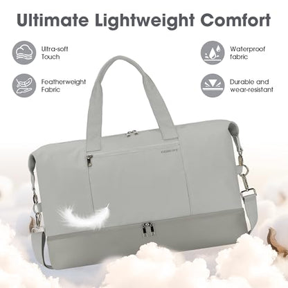 Women's Weekender bag Travel Duffel Bag with Shoe Compartment 21-inch Airline-Approved Carry-On, 2-Piece Overnight Bag Set Personal Item Luggage - color: 1-Grey