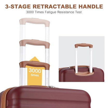 Kono Checked Luggage 24in Expandable Spinner TSA Lock ABS+PC Burgundy - color: Burgundy, size: Checked-medium 24-inch