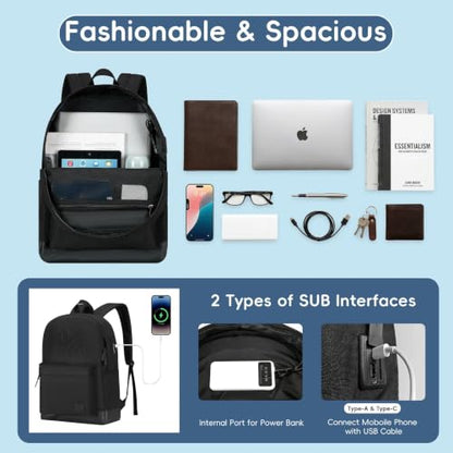 WOLT Travel Laptop Backpack for Men & Women with USB Charging Port - color: All Black