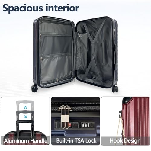 OUZZO Luggage Sets 2 Piece Expandable Durable Hardshell with TSA 20/24 inch - color: Red, size: 20/24 inch