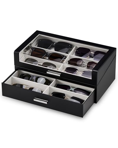 ProCase 12 Slots Sunglasses Box with L-Shaped Clear Lid -Black - color: Black, size: Medium