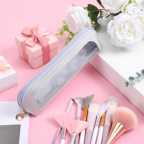 Psyqtsuary Clear Small Makeup Bag, PU Leather Small Cosmetic Bag for Purse - color: Silver