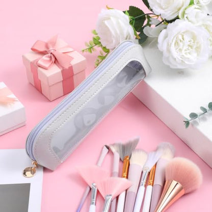 Psyqtsuary Clear Small Makeup Bag, PU Leather Small Cosmetic Bag for Purse - color: Silver