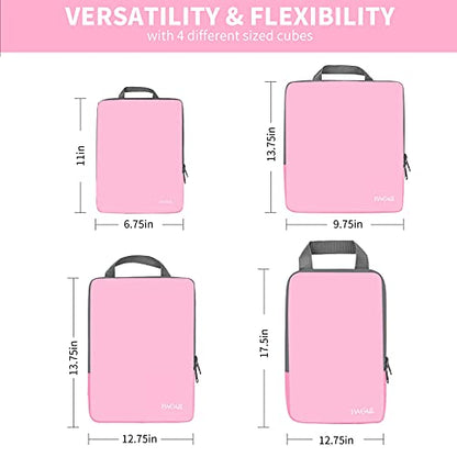 BAGAIL 4 Set/6 Set/8 Set Compression Packing Cubes Travel Accessories Expandable Packing Organizers (Cloth Pattern, 4-Pink) - color: 4-Pink, style: Cloth Pattern