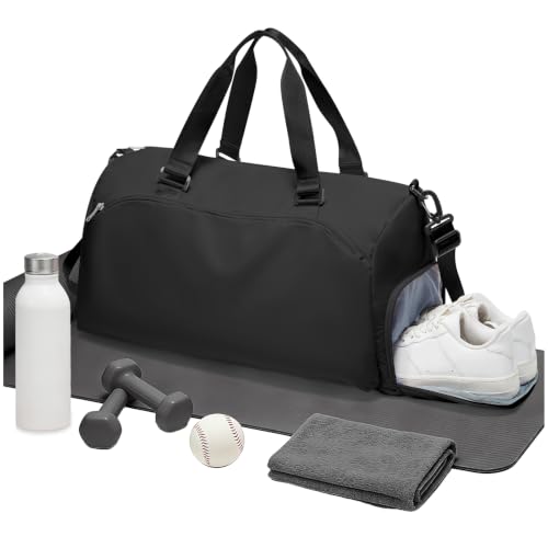 Gym Bag for Women with Shoe Compartment Travel Duffel Bag Black - color: D10-Black