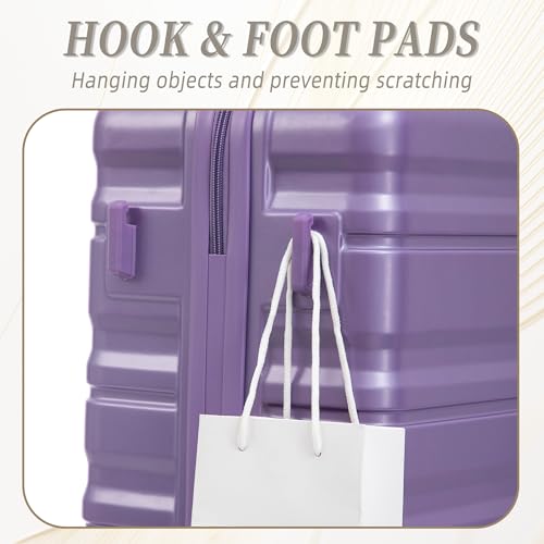 3-Piece ABS Hardshell Luggage Set Lightweight, Tough & Scratch-Resistant - color: violet horizontal stripe, size: 20/24/28 Inch