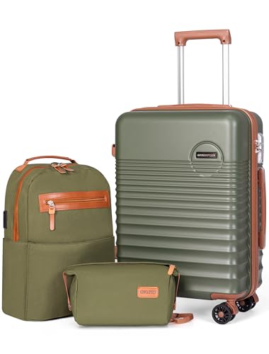 Carry On Luggage 22x14x9 Airline Approved Suitcase with Wheels, 3 Piece - color: Olive Drab, size: 3 Piece Sets (20/BP/TB)
