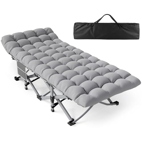 Slendor Folding Camping Cot with Mattress, 500lbs Max Load - color: Grey, size: X-Large