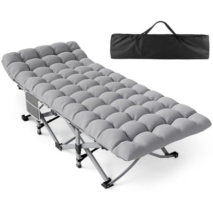 Slendor Folding Camping Cot with Mattress, 500lbs Max Load - color: Grey, size: X-Large