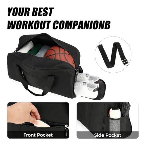 Searock 45L Gym Bag for Men & Women with Shoe Compartment - color: Black, size: 21 x 10 x 13″ (Medium)