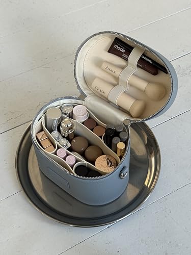 ETOILE - Oval Toiletry Case Burgundy - Travel Makeup Bag Organizer with Shoulder Strap and Removable Divider - color: Burgundy