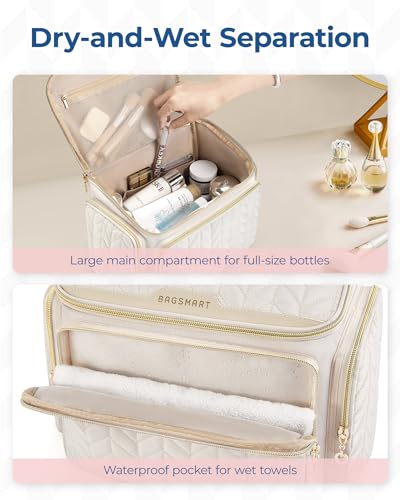 BAGSMART 여행용 세면도구 가방, 세면도구용 대형 와이드 오픈 여행 가방, 손잡이가 달린 메이크업 화장품 여행 가방, 네이비, 캐주얼 여행 - color: 네이비