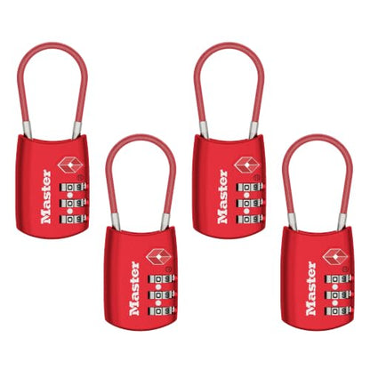 Master Lock TSA Approved Combination Luggage Lock, 4-Pack, 4688REDEC4 - color: Red, size: 4 Pack