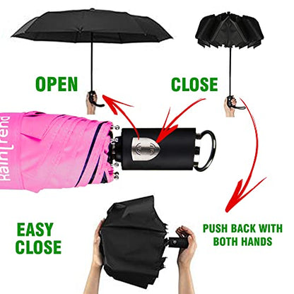 Travel Mini Umbrellas for Rain & Sun UV Protection Compact Folding Automatic Lightweight and Small Сollapsible Windproof Umbrella Women - color: Crimson outside