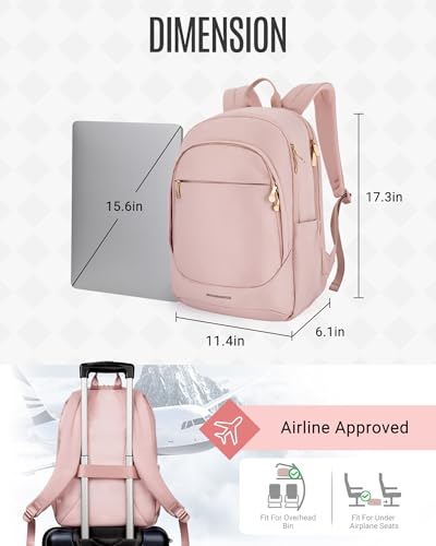 LIGHT FLIGHT Travel Backpack for Women, 15.6 inch Laptop Daypack - color: Pink, size: 15.6 Inch without Wheels