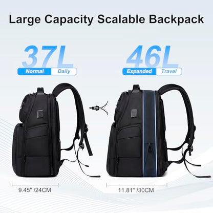 FENRUIEN Business Travel Backpack for Men,Large Capacity Laptop Backpack with USB Charging Port,Multifunctional Water Resistant Expandable Black Bag Fits 15.6 Inch computer