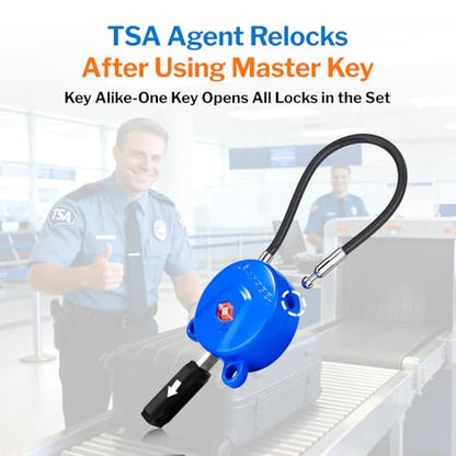 Forge TSA Approved Luggage Locks Ultra-Secure Dimple Key Cable Locks for Travel with Zinc Alloy Body- 2 Blue Locks - size: Blue 2 Locks