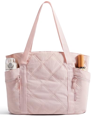 BAGSMART Crush Tote Bag for Women, 20L Puffer Work Tote with Zipper - color: A-pink