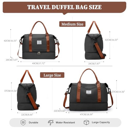 Weekender Bags for Women, Personal Item Travel Bag with Shoes Compartment - color: Black & Brown, size: Medium