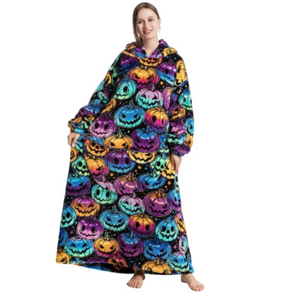 Capecage Long Wearable Blanket Hoodie with Big Pocket,Gift for Women or Men - color: Pumpkin
