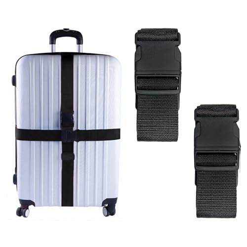 2 Pack Suitcase Belts, Adjustable Luggage Straps, Bright Colors Travel Packing Straps with Quick Release Buckle (Black) - color: Black