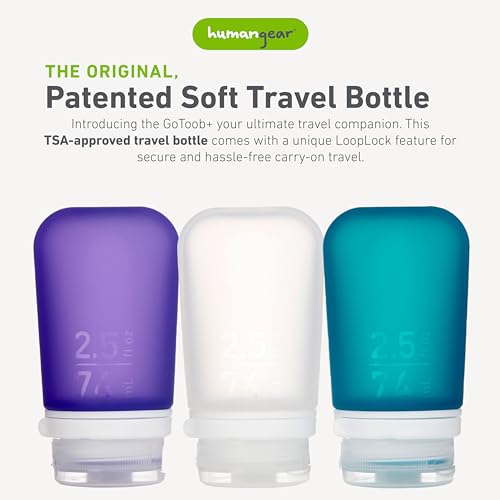 humangear GoToob+ 3-Pack, Medium (2.5 fl oz), Clear/Purple/Teal - color: Purple/Clear/Teal, size: 2.5 Ounces