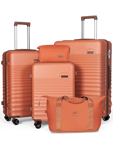 CONCEPTEN Luggage Sets 5 Piece, ABS+PC Hardshell Suitcases with Wheels - color: Tangerine, size: 5 Piece Sets (20/24/28/Db/Tb)