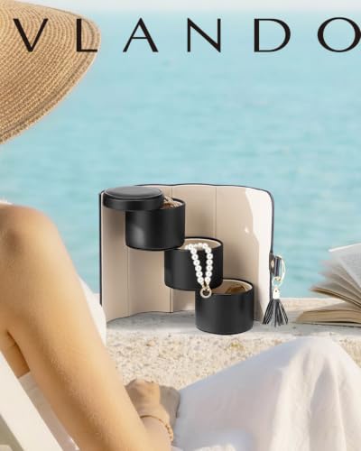 VLANDO Travel Jewelry Organizer, 3 Tier Roll Up Design, Hard Shell Storage - color: A.Black