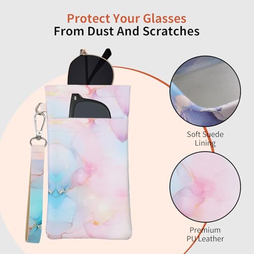 Double Eyeglass Case Soft Dual Glasses Case for Women Men Travel Squeeze Top Sunglasses Cases Eyeglasses Pouch - color: Pink+purple Marble