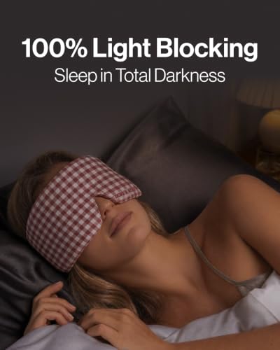 Dore & Rose Deep Sleep Mask, 100% Pure Silk Eye Mask for Sleeping - color: Burgundy Checked