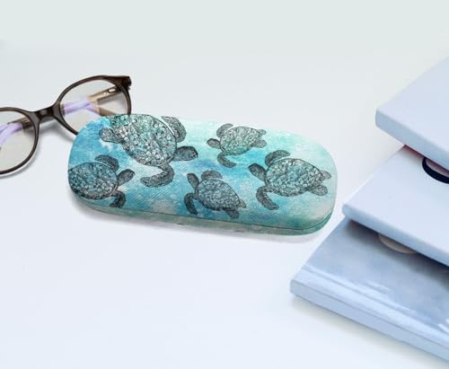 WIRESTER Hard Shell Eyeglasses Case, Clamshell Sunglasses Holder Protective Cover with Microfiber Cloth - color: Ocean Sea Turtles