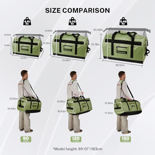 Gonex Waterproof Duffel Bag, 90L Heavy Duty Dry Bag, Reinforced Bottom - color: Army Green, size: 90L