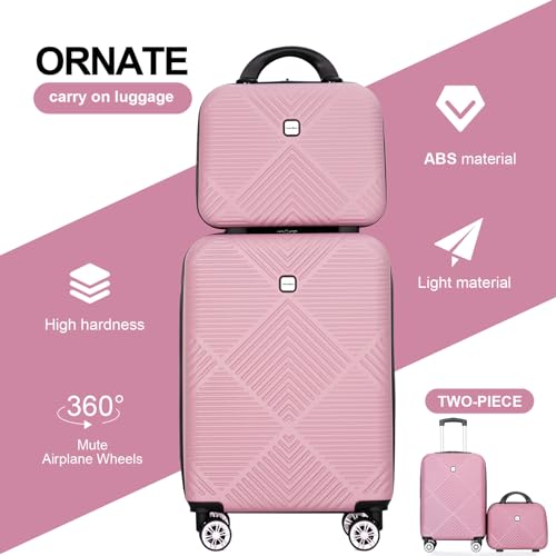 Tripcomp Carry-on Luggage Set 2 Piece Hardside Suitcase With Spinner Wheels - color: Pink-2, size: 2 Piece Set(14/20)
