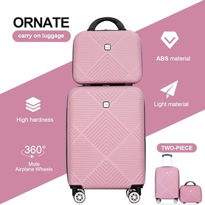 Tripcomp Carry-on Luggage Set 2 Piece Hardside Suitcase With Spinner Wheels - color: Pink-2, size: 2 Piece Set(14/20)