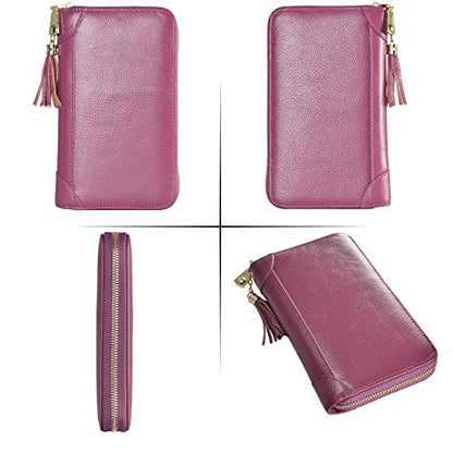 Easyoulife Credit Card Holder Wallet Womens Zipper Leather Case Purse RFID Blocking - color: Purple