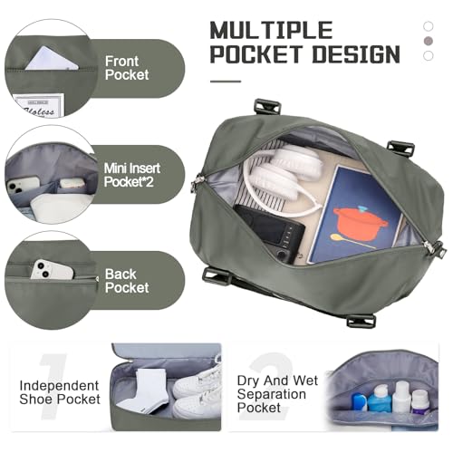 Travel Duffel Bag with Shoes Compartment,Weekender Bags for Women Travel - color: Olive Green, size: Extra Large