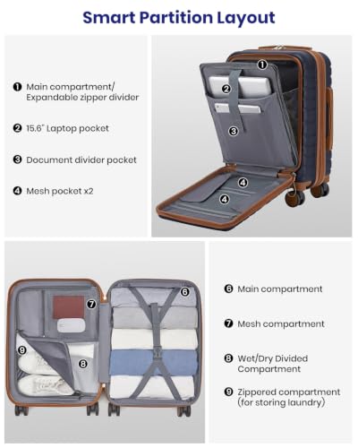 Kono Carry On luggage Airline Approved 20 Inch - color: Apricot Navy, size: Carry-on 20-inch