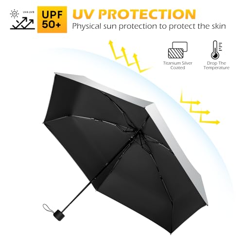 40/42/46/50inch UPF 50+ Sun Umbrella UV Protection UV Umbrellas - color: Silver/Black-mini manual, size: 40inch