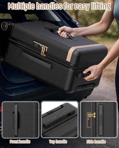 Joyway 22 Inch Carry On Luggage with Spinner Wheels and Cup Holder, Black - color: Black, size: 22 inch