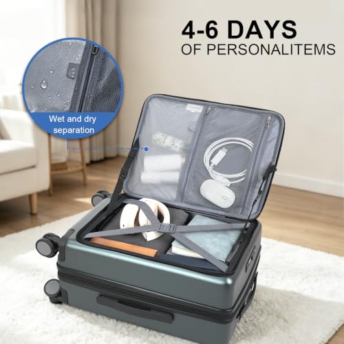 VANKEAN 20 Inch Expandable Hardshell Spinner TSA USB Port Carry-On Approved - color: DARK GREEN