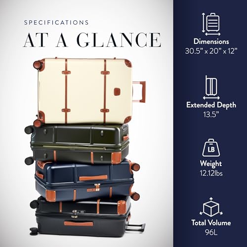 Bric's Bellagio 3.0 Spinner Trunk- Luxury Hardshell Check In Luggage with Large Wheels, Telescopic Handle, Leather Detailing - Expandable Rolling Suitcase - 30", Cream - color: Cream, size: 30" Checked-Large