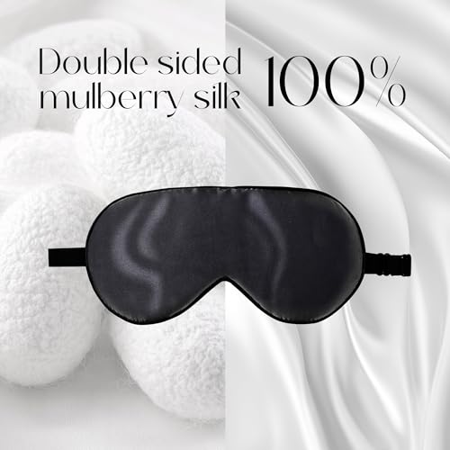 ZIMASILK Adjustable 100% Mulberry Silk Sleep Mask - color: 2 Pack - Black