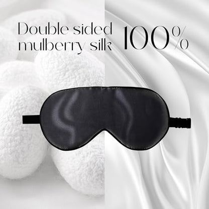 ZIMASILK Adjustable 100% Mulberry Silk Sleep Mask - color: 2 Pack - Black