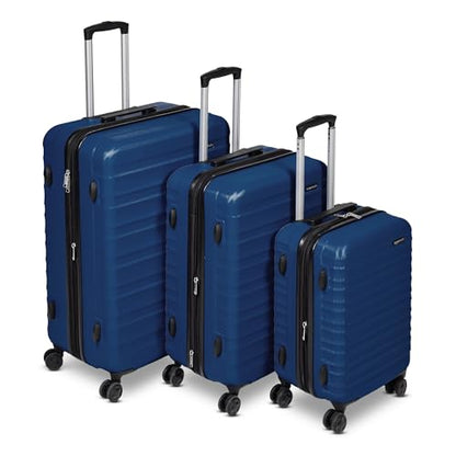 Amazon Basics 3-Piece Hardside Expandable Luggage Set (21" Carry-On, 26", 30"), Spinner Suitcases with Multi-directional Wheels, Scratch-Resistant Surface, Navy Blue - color: Navy Blue, size: 3-Piece Set