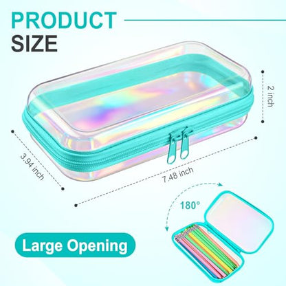 Hoolerry 4 Pcs Hard Clear Zipper Case,Clear,7.5 X 3.9 X 2 In,Blue Laser - color: Blue Laser, size: 7.5 x 3.9 x 2 in