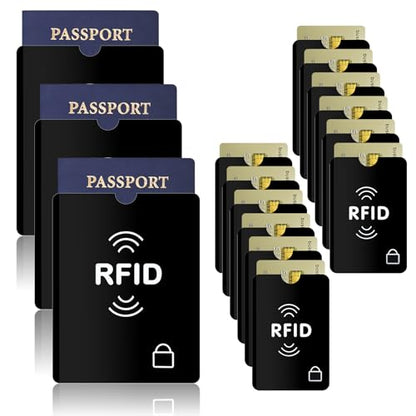 15 PCS RFID Blocking Sleeves 3 Passport Sleeve RFID Sleeves 12 Identity Protection ID Cards Blocking Sleeve Effectively Protect Travel Essentials Fits Wallet Purse From Electronic Theft