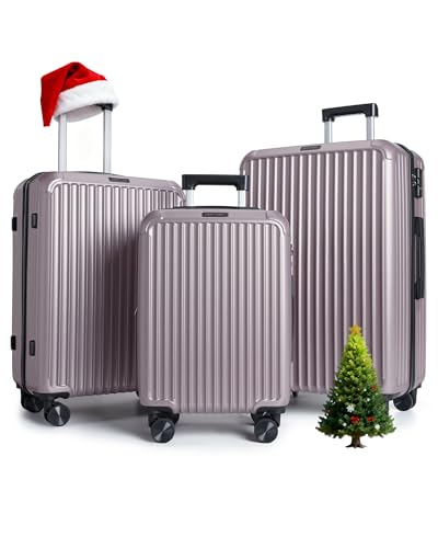 LIGHT FLIGHT 3 Piece Luggage Sets With Spinner Wheels Hardshell TSA Lock - color: Rose Purple, size: 3-Piece Set - 20"/24"/28"