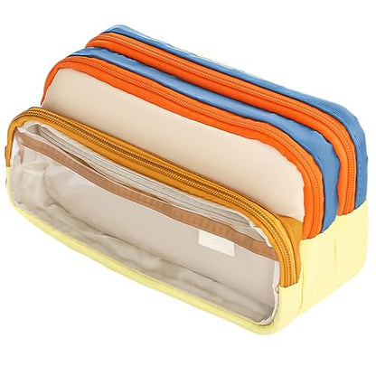 Transparent Large Pencil Case Japanese Pastel Pencil Pouch (Orange) - color: Orange