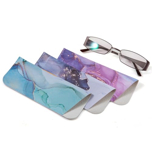TRIUMPH VISION 3 Pack Reading Glasses Pouch Soft Case Eyeglass Sleeve Slim - color: Pu Marble Multi Colors, size: Small
